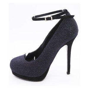 FENDI Black Glitter Ankle Strap Suede Pumps Heels
